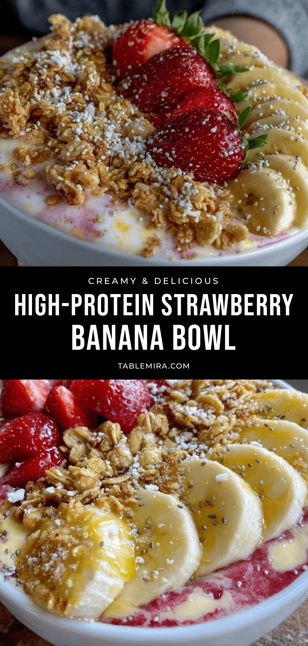 healthy high-protein strawberry banana smoothie bowl recipe
