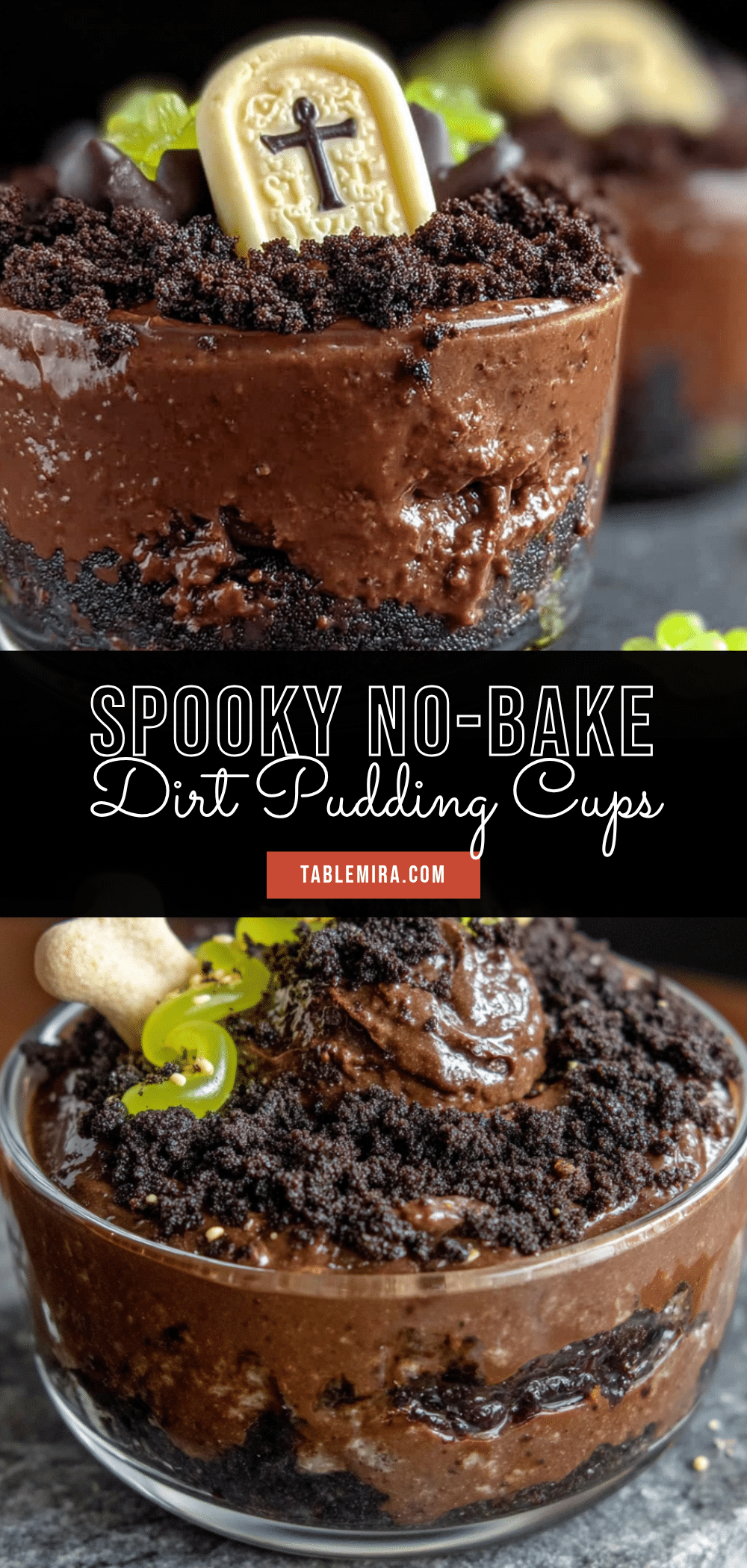 Easy No-Bake Graveyard Dirt Pudding Cups recipe