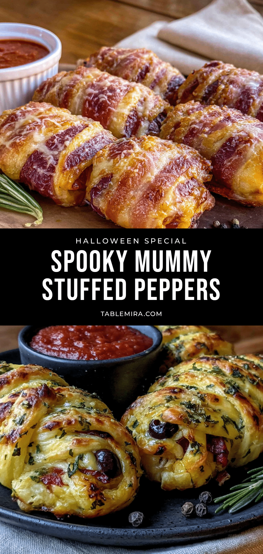 Spooky Mummy Stuffed Peppers recipe