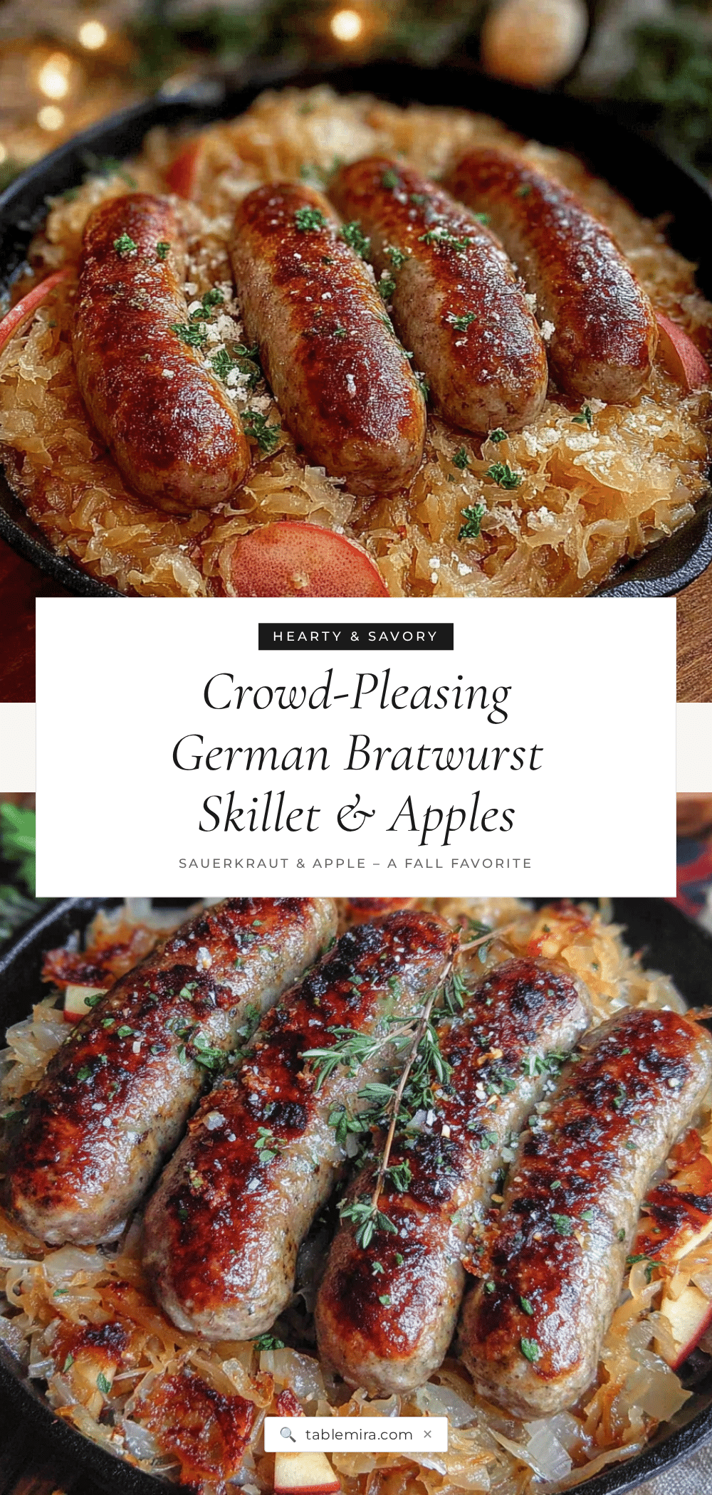 German bratwurst skillet with sauerkraut and apples recipe