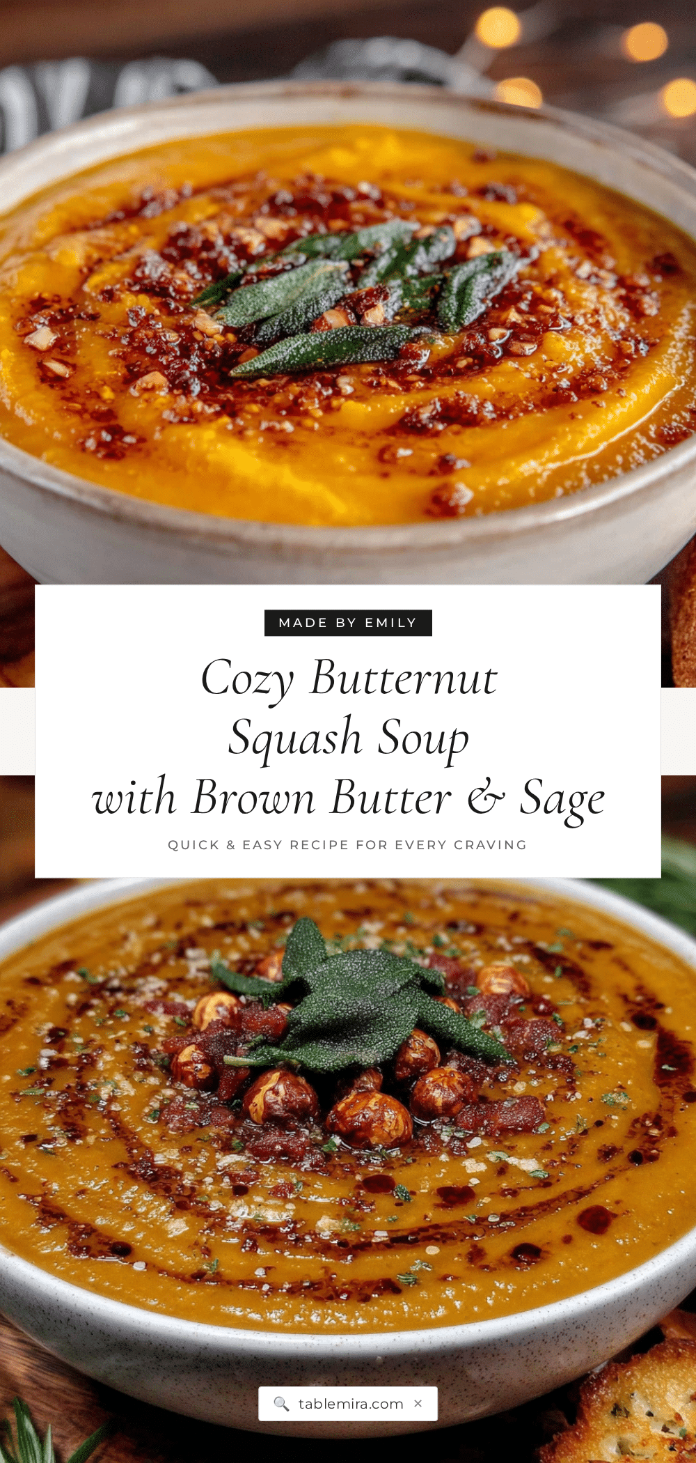 cozy butternut squash soup with brown butter and sage recipe