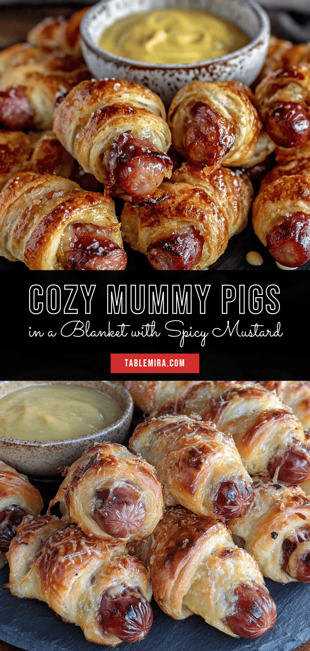 cozy mummy pigs in a blanket with spicy mustard recipe