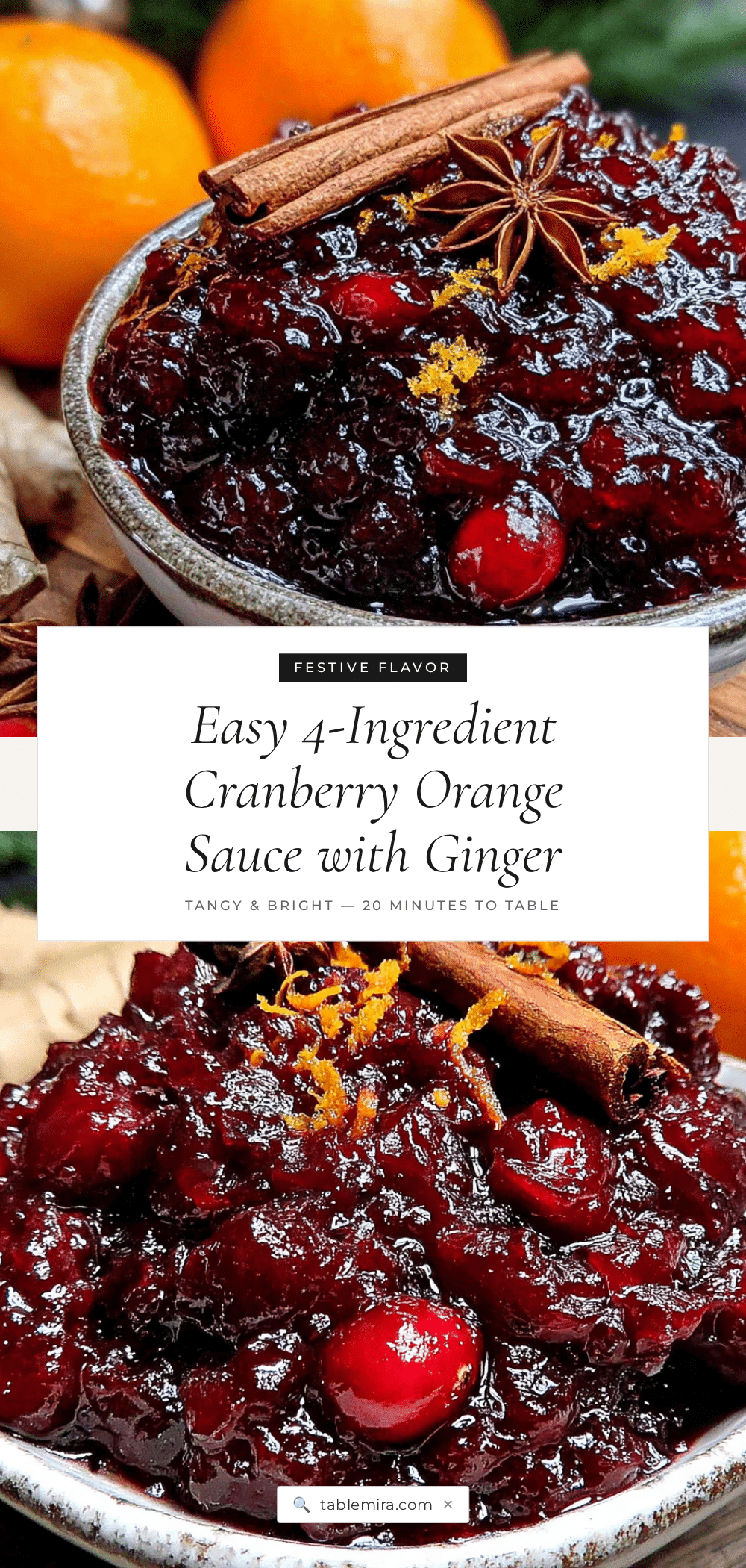 easy 4-ingredient cranberry orange sauce with ginger recipe